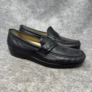 Sas Mens Ace Loafer Dress Shoes Black Leather Slip On Penny Size 8.5M Lift Ortho